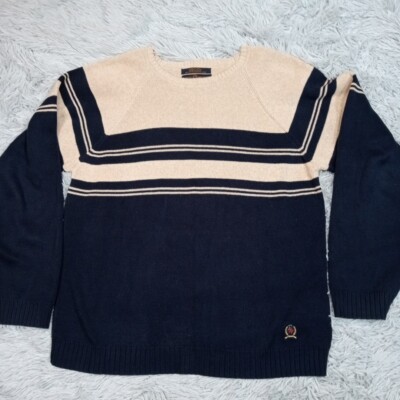 Tommy Hilfiger Sweater Mens L Blue Preppy Logo Crest Cozy Comfort Casual-image