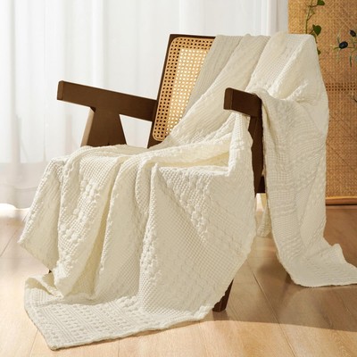 PHF 100% Cotton Waffle Weave Throw Blanket, Soft Lightweight Breathable Cozy ...-image