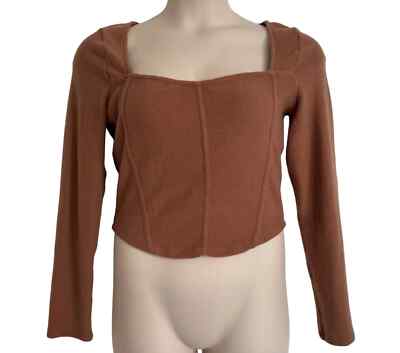 Lush Mocha Cropped Soft Cozy Long Sleeve Square Neck Small NEW-image