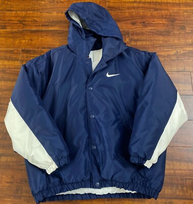 Vintage 1990's Nike Navy Quilt Lined Embroidered Swoosh Puffer Jacket Size L-image