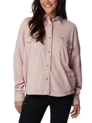 Women's Columbia Holly Hideaway Waffle Shirt Jacket XL Dusty Pink Shacket! $100-image