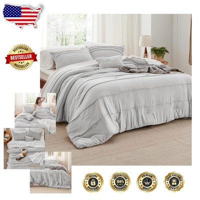 Light Grey California King Comforter Set - 4 Piece Pinch Pleated Luxury Bedding-image
