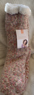 Popcorn Knit Sherpa Slipper Socks Non Slip Yellow Red L/XL Calf Length New-image