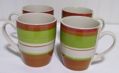 Pier 1   Valencia Swirls  Orange and Green  Mugs Coffee Cups  Set of 4-image