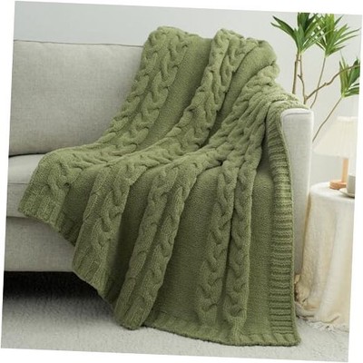 Chunky Knit Blanket Super Soft Cable Fluffy Microfiber Cozy 60