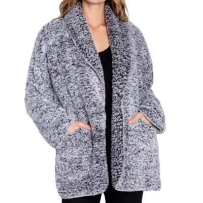 PJ Salvage Cozy Shearling Cardigan Choose Happiness RECOCA Black Size L-image