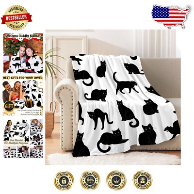 Lightweight Machine Washable Black Cat Throw - 80x60 Cozy for Any Occasion-image