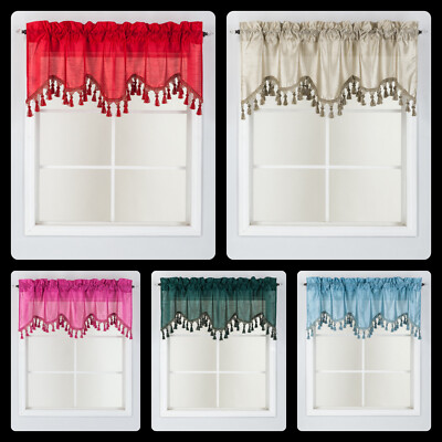 1 Solid Faux Silk Swag Waterfall Ascot Window Valance w/Tassels 55