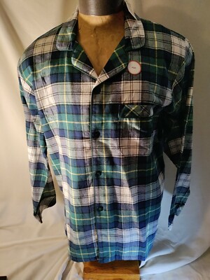 Men Family Pajamas Macy's green blue & white Mackenzie plaid check Top New M-image