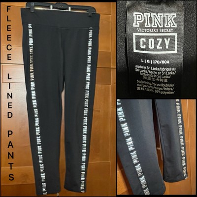 PINK Victoria's Secret COZY Fleece Lined Leggings Pant Silver Logo on Leg Large-image
