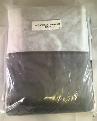 Mainstays Queen Bed Skirt/Regular Shams Drop Is Gray Pillows Red/Blue/gray/white-image