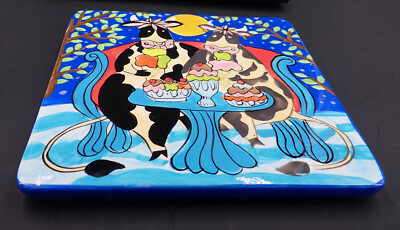 Wooly Dreams 6 inch Square Plate Cows Eating Ice Cream Lula Chang-image