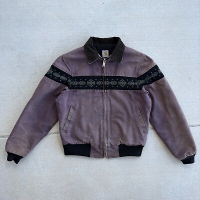Vintage Carhartt Aztec Santa Fe Jacket Damson Plum Purple Honeycomb Fade RARE Lg-image