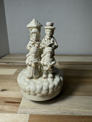 Christmas Carolers Vintage Wind Up Music Figurine Statue Revolving Rotating EUC!-image
