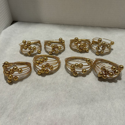 Pier 1 Napkin Rings Gold Tone Wire and Ball Wrapped Design Napkin Holder 8 Pcs-image