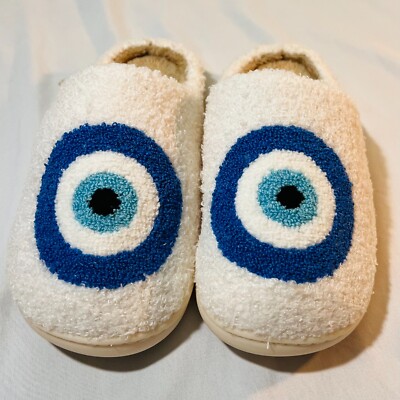 Stink Eye Slippers Blue Cozy Plush Slippers Size Women 7.5 8.5-image