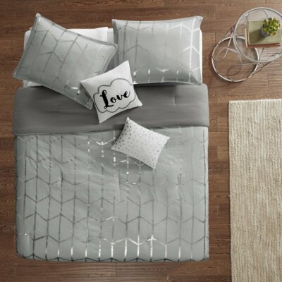 NEW! ~ COZY MODERN CHIC GREY SILVER METALLIC CHEVRON GIRLS SOFT COMFORTER SET -image