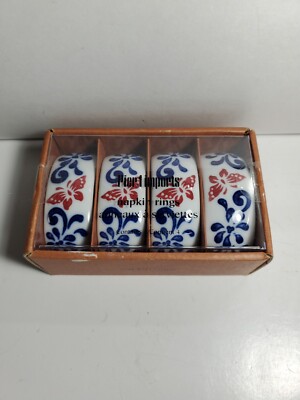 Pier 1 One Imports Napkin Rings Butterfly Blossom Hand Painted Porcelain NEW-image