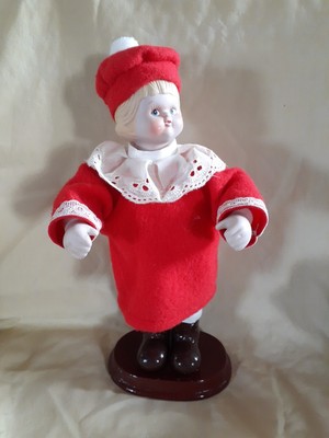 Vintage Girl Christmas Caroler Ceramic Animated Wind Up Music Box 12