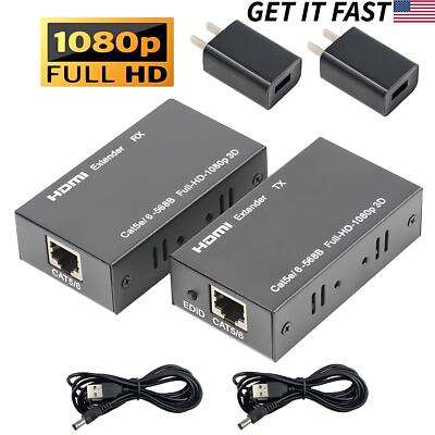 HDMI 1080P Extender up to 200ft over Cat5 Cat6 Ethernet Network LAN Cable 60m-image