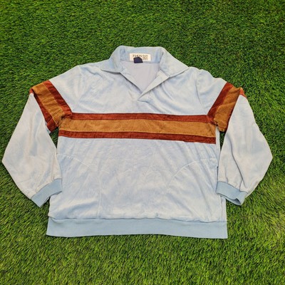 Vintage 80s MOD Velour Track Jacket Medium 20x23 Blue-image