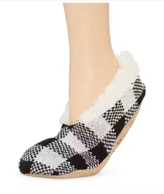 2 Pairs Mixit Cozy Soft Women's Slipper Socks Size L/XL - Black Buffalo Plaid-image