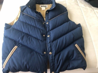 Vintage 80s Woolrich Puffer Vest Mens Large Down Filled Button Up Gray 21052 USA-image