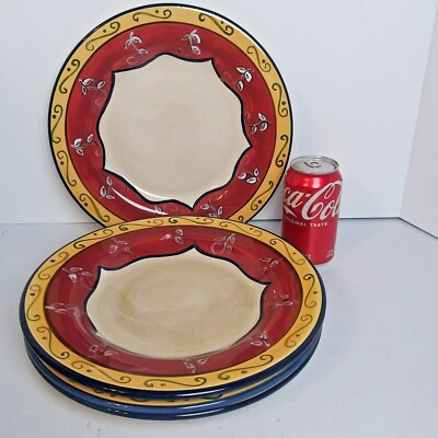 Vtg 2005 Pier 1 Vallarta Hand Painted Earthenware Dinner Plates Retired 11.25