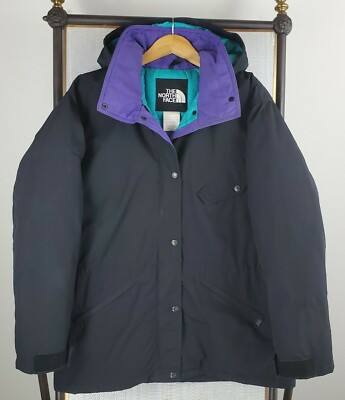 VTG THE NORTH FACE Size Large Womens Goose Down Hooded Black Winter Jacket Coat -image