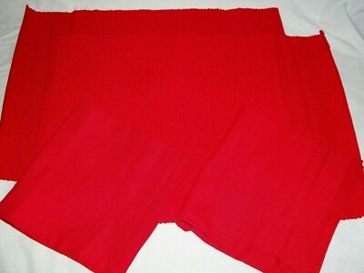 Red Holiday Place Mats Napkin Set 4 Ribbed Cotton Woven Kitchen Table Christmas-image