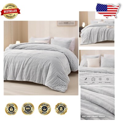 Soft Striped Fleece Full Comforter Set - Warm Cozy Bedding for Winter Nights-image