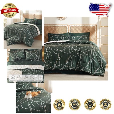 Luxury Dark Green 7-Piece King Comforter Set with Soft Microfiber & Floral Print-image