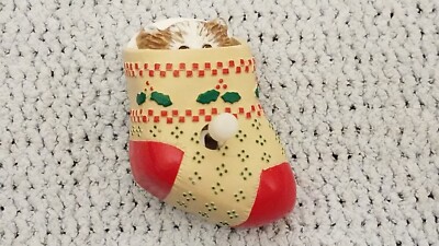 Hallmark Wind Up Cat in Christmas Stocking Pin Brooch Vintage 1990 Kitten-image
