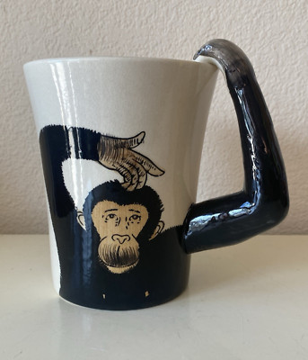 Pier 1  Imports Hand Painted Chimpanzee Coffee Tea Mug 3D Monkey Arm Handle -image