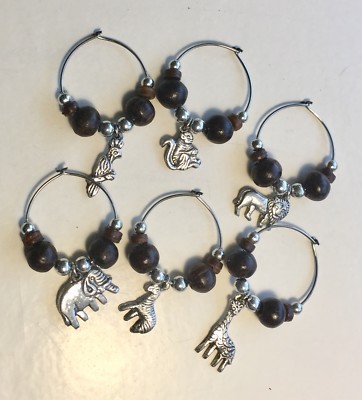 PIER 1 IMPORTS WINE GLASS CHARMS - SET OF 6 - JUNGLE ANIMALS OR Different Design-image
