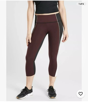 Athleta Velocity Colorblock Maroon Black Capri Pocket Womens Legging Size Small-image