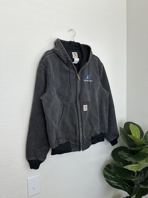 Vintage 90s Carhartt Charcoal Black Canvas  Work Hooded Jacket Coat Distressed-image