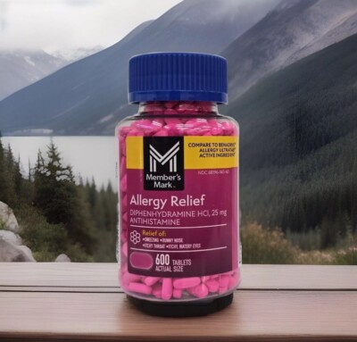 Member’s Mark Allergy Medication 600 Tabs 25mg ~ Compare 2 Benadryl-Expire 2028-image