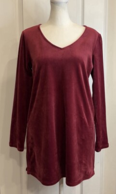 PURE JILL Velour Tunic Top V-Neck Long Sleeve Burgundy Cozy Soft Holiday PS-image