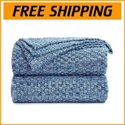 Soft & Stylish Blue Knitted Throw Blanket with Laundry Bag - Perfect Gift Idea!-image