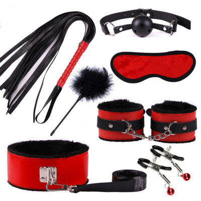 Cozy Feel Bondage Tool handcuffs Whip SM 7PC set kit Love restraints straps BDSM-image