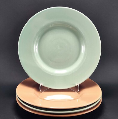 Pier 1 Solid Color Dinner Plates Earthy Sage Green and Coral Brown 11