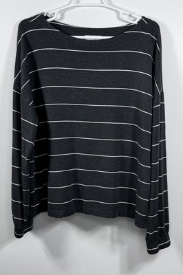 Soma Wknd Lounge Top L Boat Neck Gray White Stripes Soft Warm Cozy Casual-image
