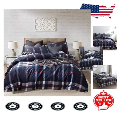 Full Size Navy Plaid Comforter Set - Soft Microfiber Quillt for Teens & Adults-image