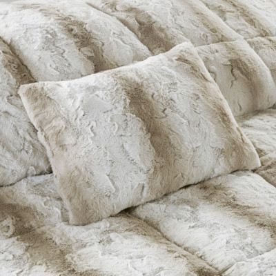 LUXURY COZY ULTRA SOFT PLUSH WARM IVORY BEIGE TAN FAUX FUR CHIC COMFORTER SET-image
