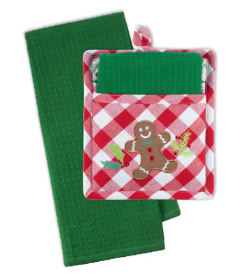 Gingerbread man potholder dishtowel set-image