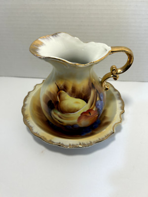 Set of Enesco Imports Japan Porcelain Bowl & Pitcher Hand Painted Fruit Design -image