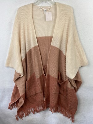 LAUREN CONRAD Womens Poncho Shawl OS Cozy Slouchy Sweater Knit Pink NEW-image