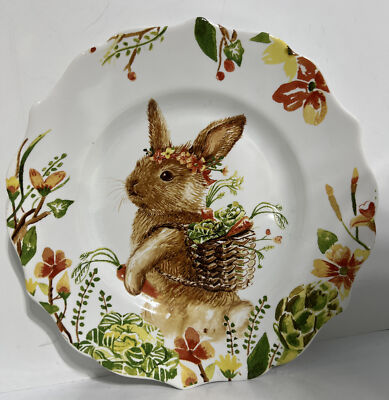 Set  of 3 Pier 1 Imports Lilly Easter Bunny Rabbit Salad Plates Retired 8.5”-image