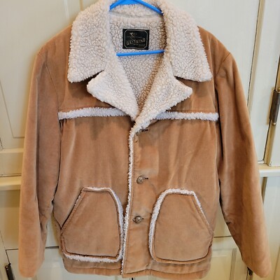 Vintage West Wind Sportsman Western Tan Sherpa Lined Coat Mens L Made in USA-image